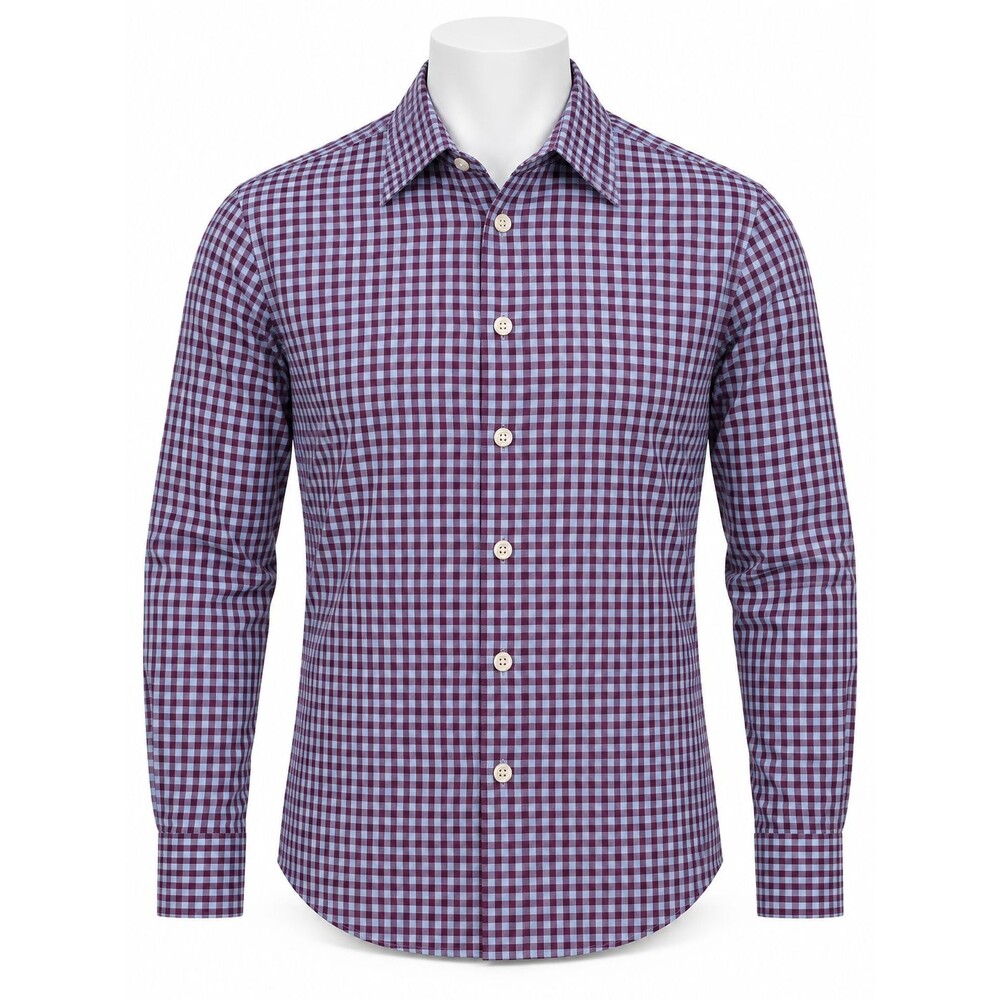 Stafford Travel Easy-Care Broadcloth Fitted Gingham Dress Shirt 17 36/37 Aqua.
